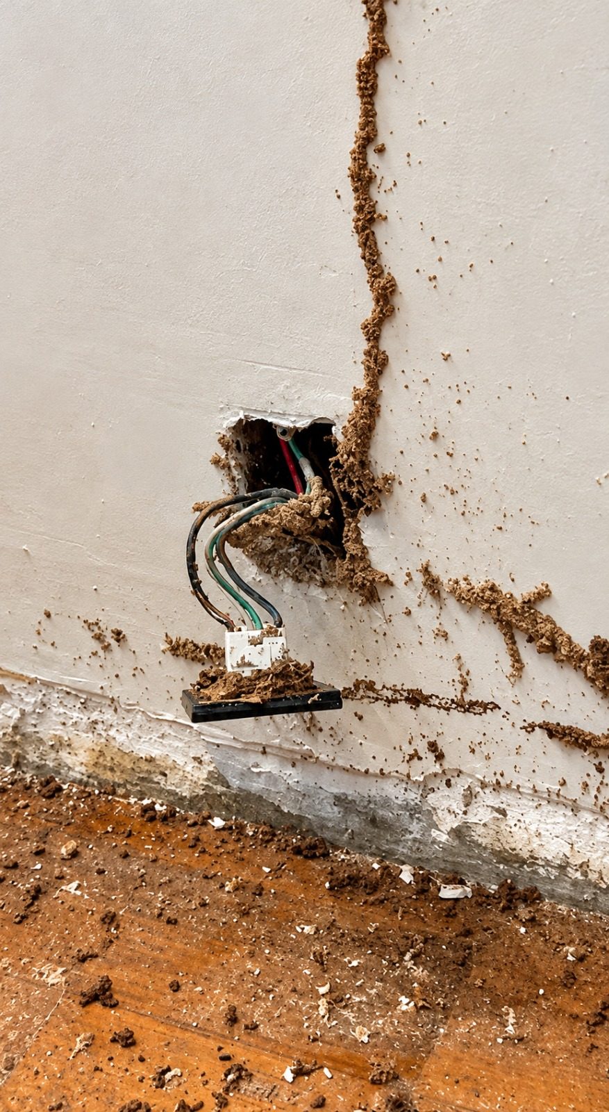 Infiltração de cupim atrás de tomada elétrica